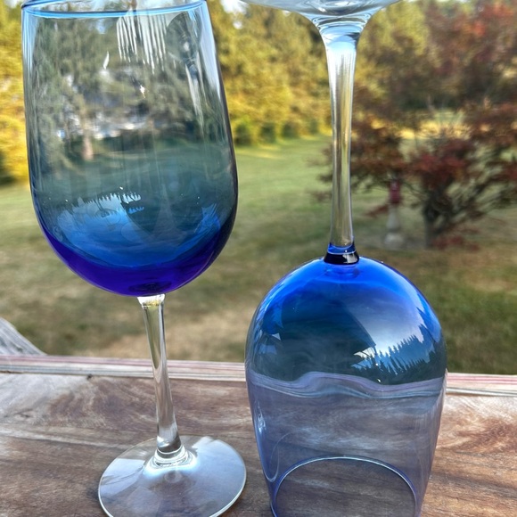 Pier 1 Cobalt Blue Balloon Clear Water Wine Goblets Stemware Set Of 3 - Picture 5 of 8
